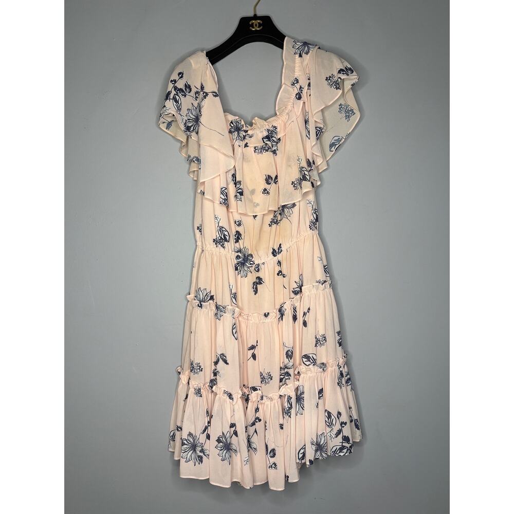 Shoshanna Lora Floral Off Shoulder Ruffle Dress Blush/Multi Women's Size 12